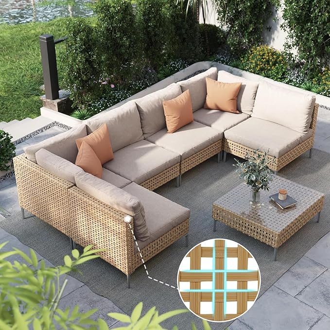 Grand patio 7-Piece Wicker Patio Furniture Set, Boho Outdoor Conversation Set by GrandPatio