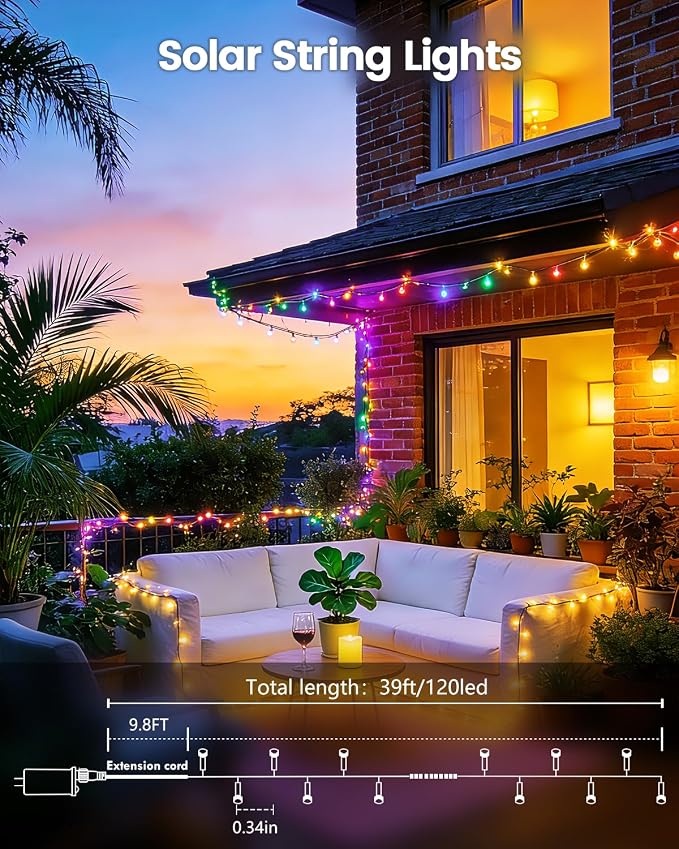 OZS 2PK 240LED Multicolor Solar Christmas Lights Outdoor Waterproof, String - Image 5