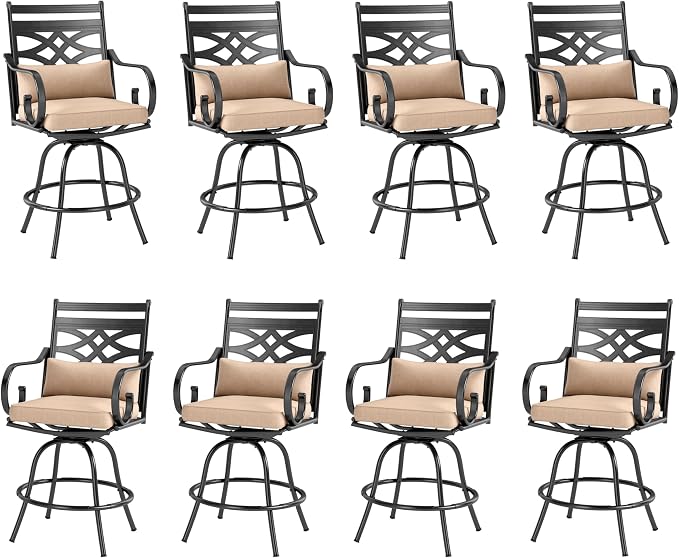 PHI VILLA Outdoor Swivel Bar Stools Set of 8，Patio Counter Height Bar Chairs by PHIVILLAThepioneerofcomfortablehouseholdsupplies
