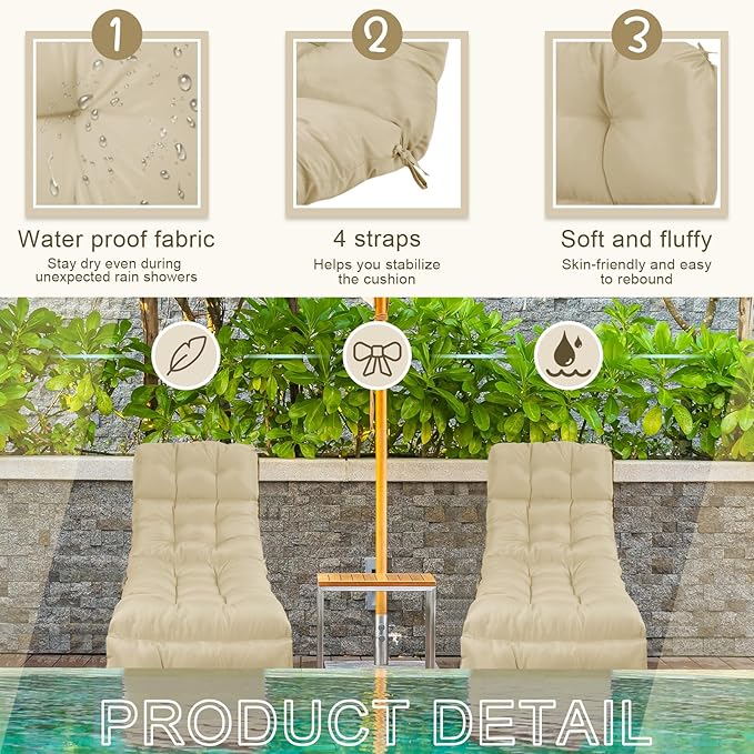 Outdoor Chaise Lounge Chair Cushion 72 x 22 x 4.21 Inches Thick Tufted Patio - Image 3