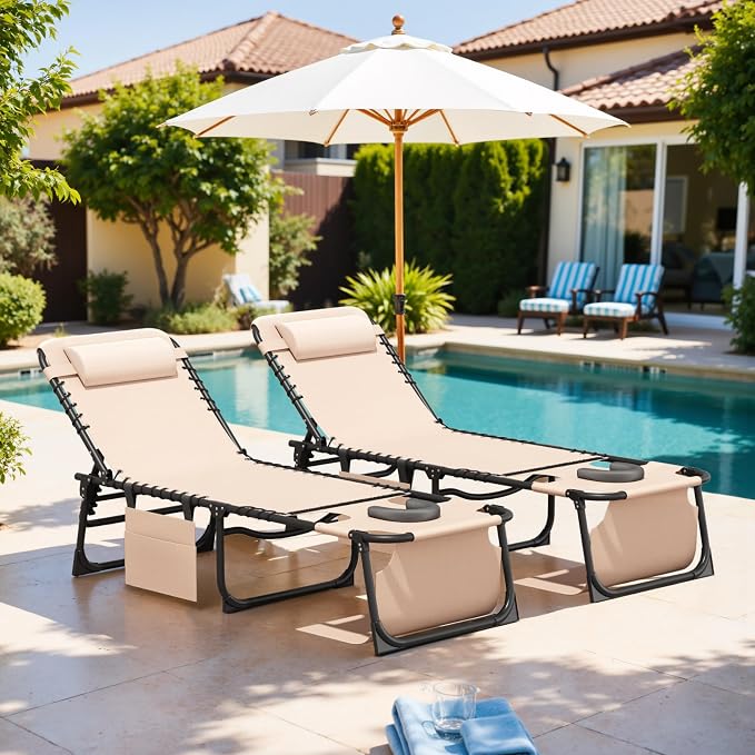 Devoko Beach Lounge Chair, Outdoor Sun Tanning Chair - Image 2