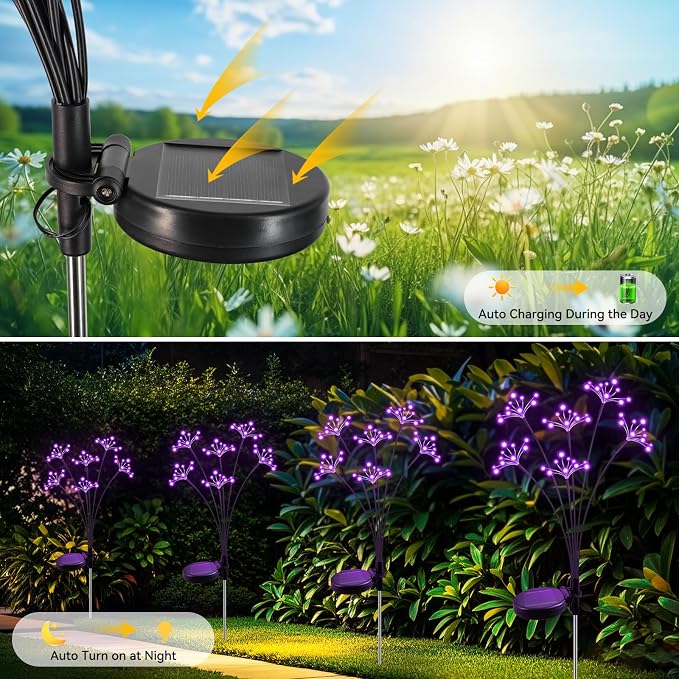 Solar Garden Lights 2 Pack Waterproof Solar Swaying Starburst Light Outdoor - Image 4