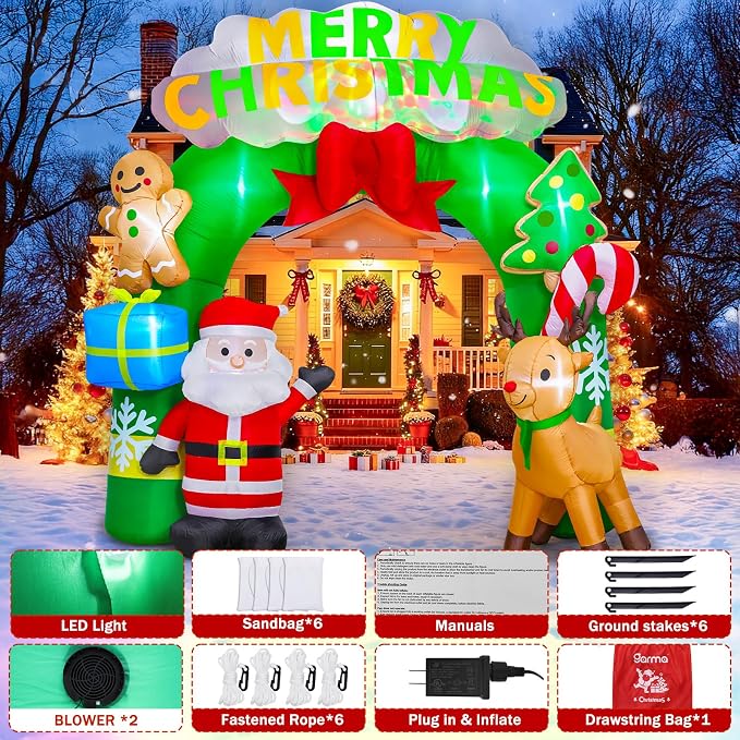 Garma 9.4 Ft Christmas Inflatables Decorations Archway, Reindeer and Santa - Image 6