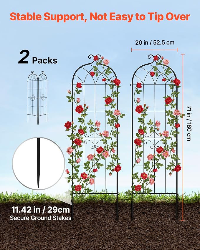 VEVOR Garden Trellis, 71 x 20 inch Rose Trellis, 2 Packs Garden Flower Rose - Image 2