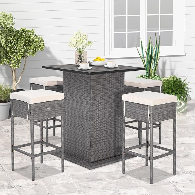 Tangkula 5 Piece Outdoor Rattan Bar Set, Patio Bar Furniture - Image 2