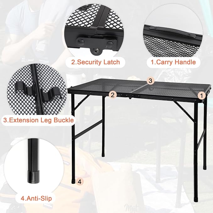 Camping Table with Mesh Desktop, Lightweight & Portable Folding Grill Table - Image 7