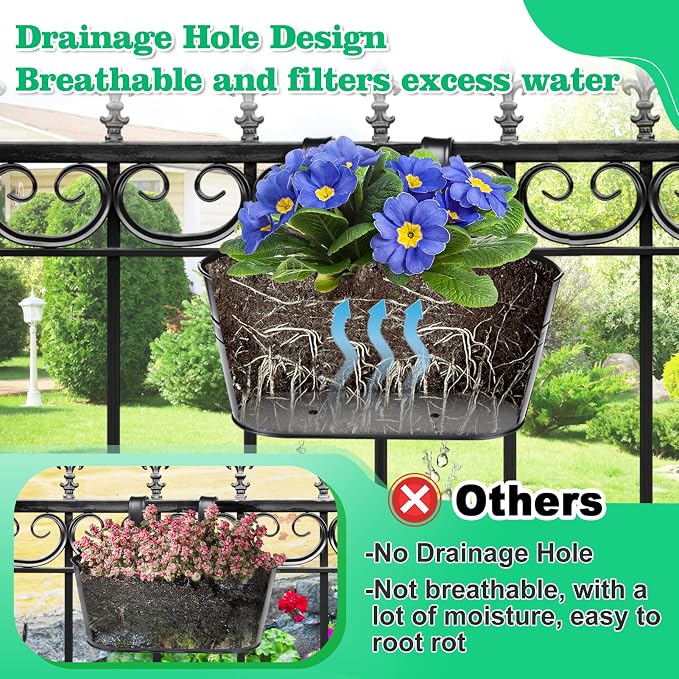 MADHOLLY Railing Planter with Drainage Holes - Image 3