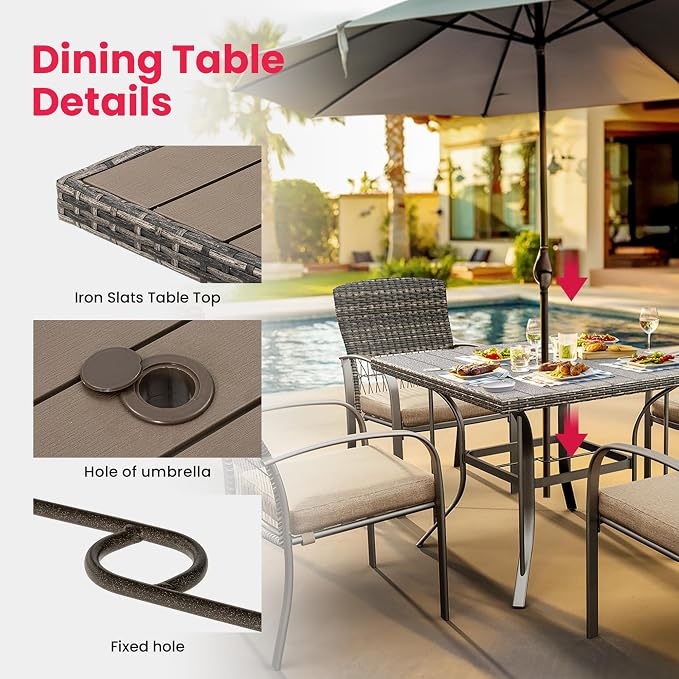 Pamapic Outdoor 5-Piece Patio Dining Set, Weather Resistant PE Rattan Table and - Image 7