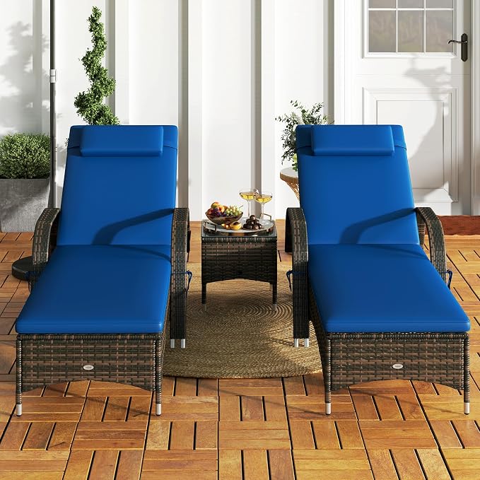 Outsunny Wicker Outdoor Chaise Lounge Chair Set of 3 - Image 9