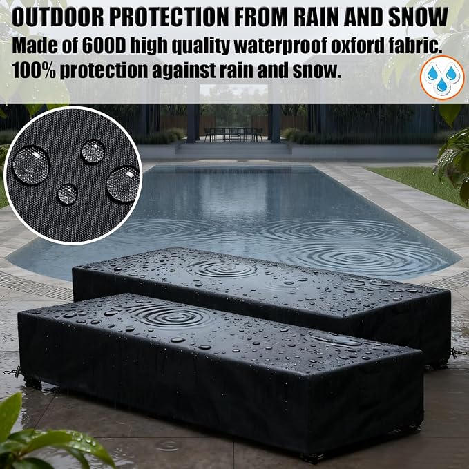 Waterproof Patio Lounge Chair Cover 2 Pack Outdoor Chaise Lounge Covers 600D - Image 6