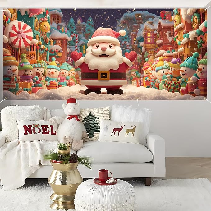 Cute Santa Christmas Garage Door Decorations 6x13FT, Cartoon Snowman Town - Image 5