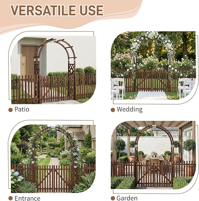 VINGLI Wooden Garden Arbor, Heavy Duty Outdoor Frame Trellis - Image 7