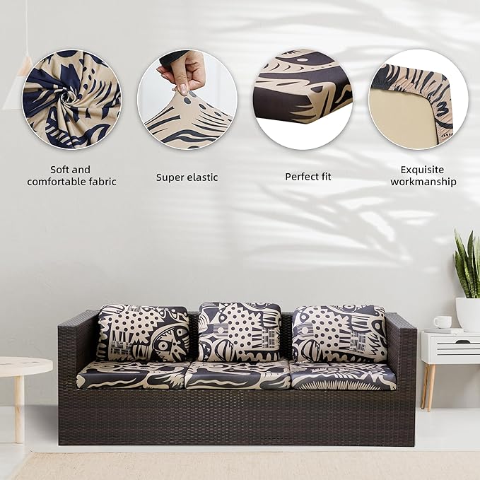 8Pcs Stretch Patio Cushion Covers, - Image 3