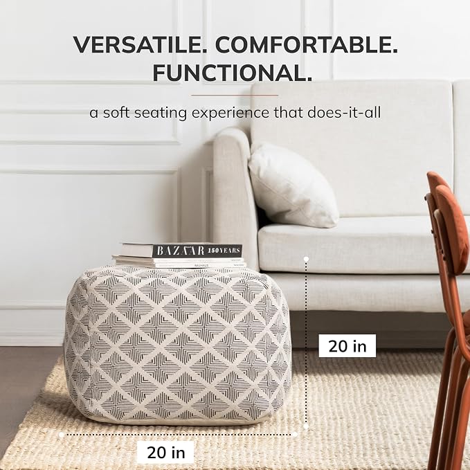 Anji Mountain Artisan Crafted Cotton Blend Pouf Ottoman | Versatile Floor - Image 2