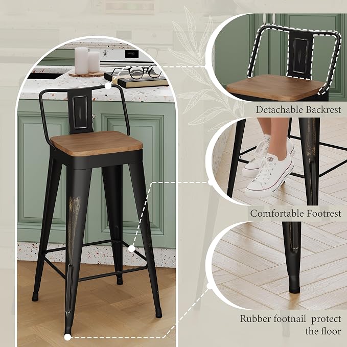 Andeworld Bar Stools Set of 4 Counter Height Stools Industrial Metal Barstools - Image 9