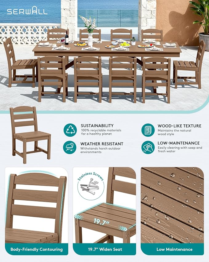 SERWALL Outdoor Dining Chairs Set of 4, All-Weather HDPE Patio Chair - Image 3