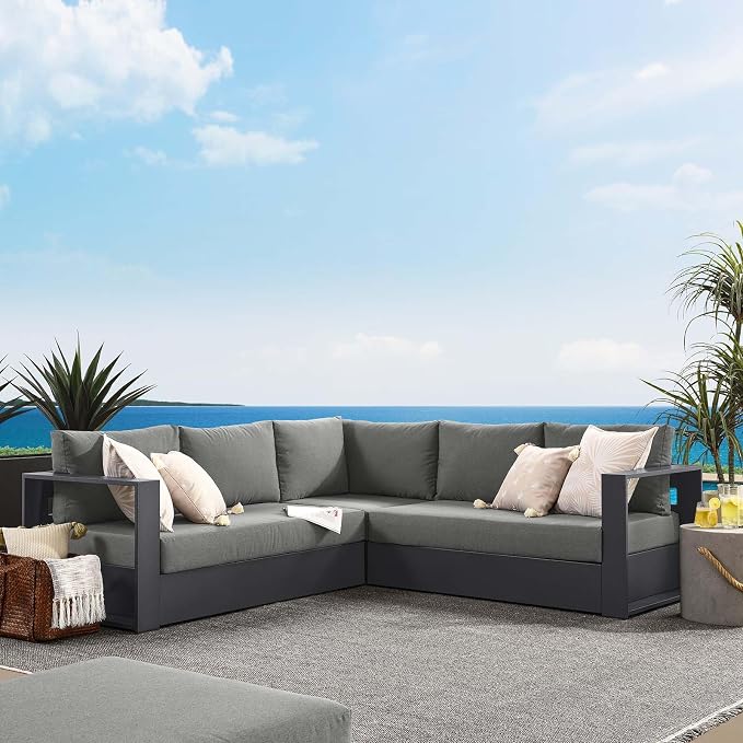 Modway Tahoe Aluminum 3-Piece Outdoor Patio Furniture Gray Charcoal, Modular by Modway
