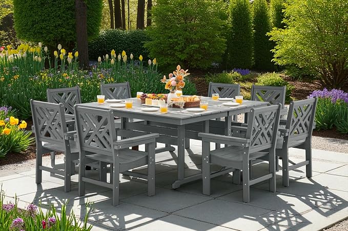 HDPE Outdoor Dining Set, 10-Piece Outdoor Table and Chairs Include 8 Dining - Image 7