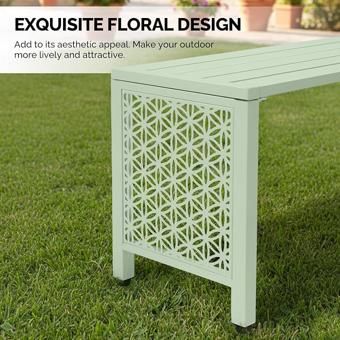 VINGLI 40in Outdoor Metal Bench, All-Weathe Backless Patio Bench - Image 6