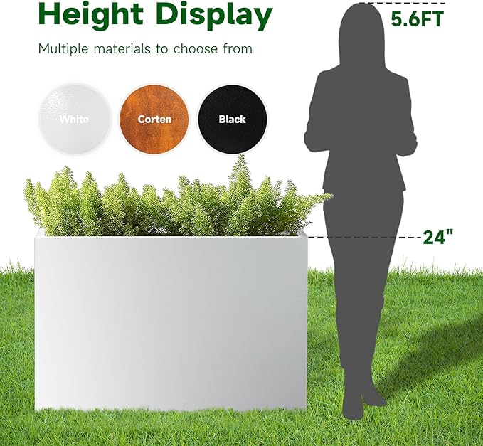 White Steel Heavy Planter for Outdoor Plants Metal Rectangular Outdoor Planter - Image 2