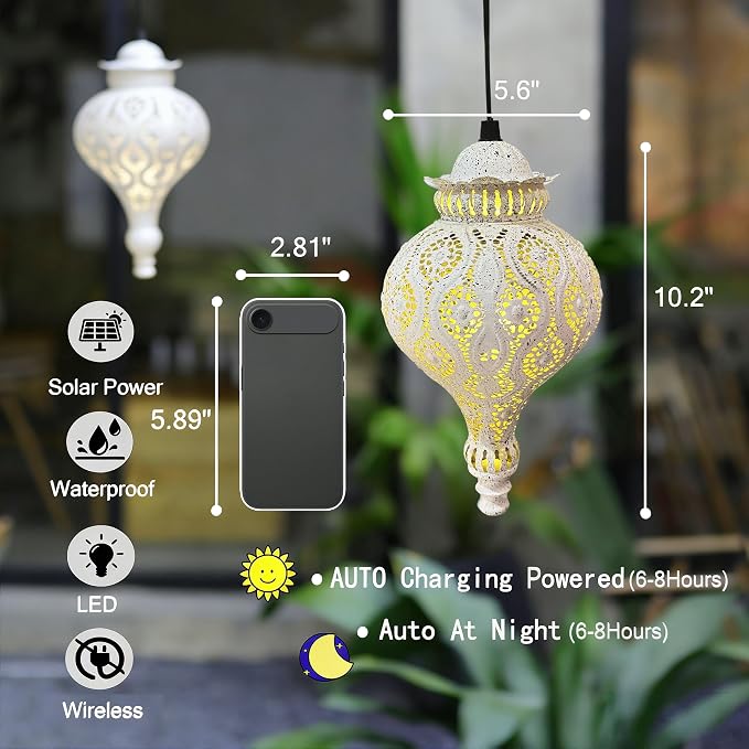Moroccan Solar Lanterns Outdoor Waterproof White Hanging Lanterns Outdoor - Image 3
