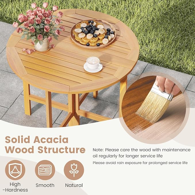 Tangkula 36 Inches Outdoor Folding Round Dining Table, No Assembly Patio Acacia - Image 5