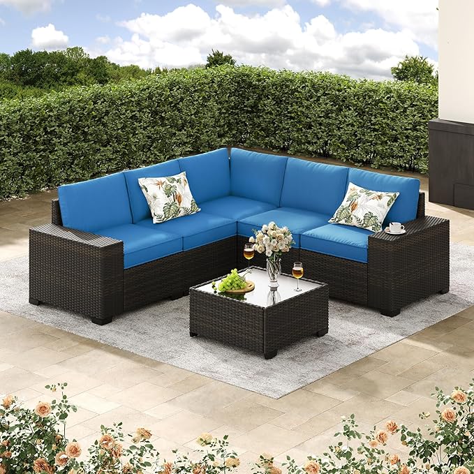 Jing's Villa 6-Piece Patio Furniture Set, All-Weather Outdoor Wicker Sectional by JingsVillaOutdoorFurniture