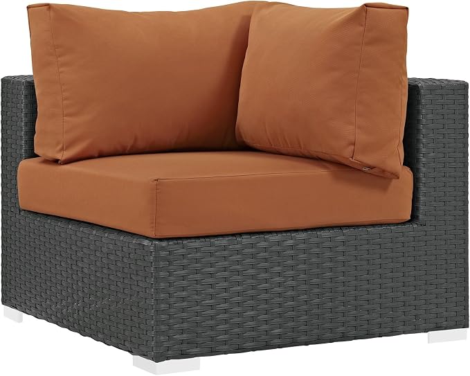 Modway Sojourn Wicker Rattan Outdoor Patio Sunbrella Fabric Corner in Canvas by Modway