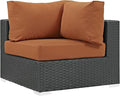 Modway Sojourn Wicker Rattan Outdoor Patio Sunbrella Fabric Corner in Canvas by Modway