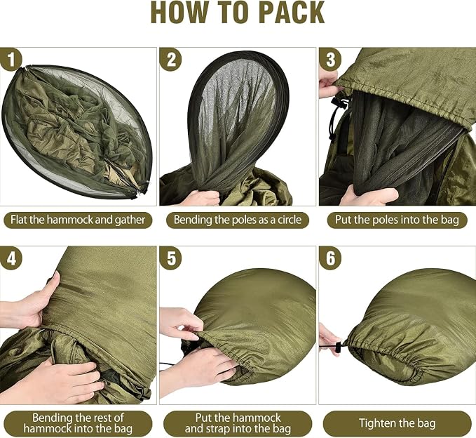 Camping Hammock with Mosquito Net, Lightweight Portable Double & Single Hammock - Image 8