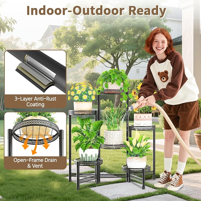 LASZOLA 6 Tiered Folding Tall Plant Stand Indoor Outdoor - Image 2