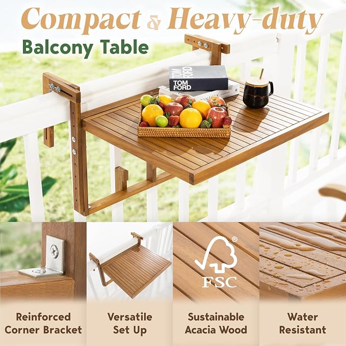 Idzo FSC Acacia Wood Folding Balcony Bar Table - Image 4