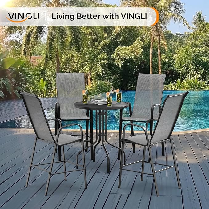 VINGLI Set of 6 Stackable Outdoor Bar Stools – Sling Chairs - Image 2