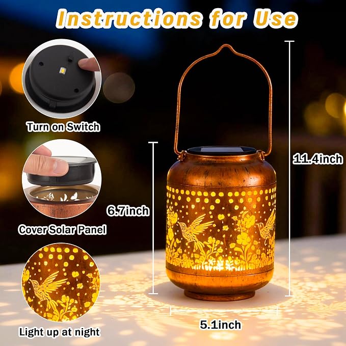 Gifts for Women Mom Grandma, Hummingbird Solar Lanterns Outdoor Waterproof - Image 4