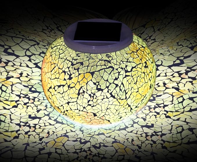 Color Changing Solar Powered Glass Mosaic Ball Led Garden Lights, Rechargeable - Image 4