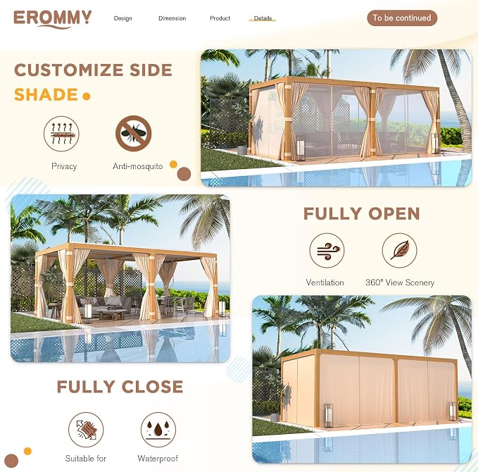 EROMMY Louvered Pergola 10' x 20' Outdoor Hard Top Gazebo - Image 6