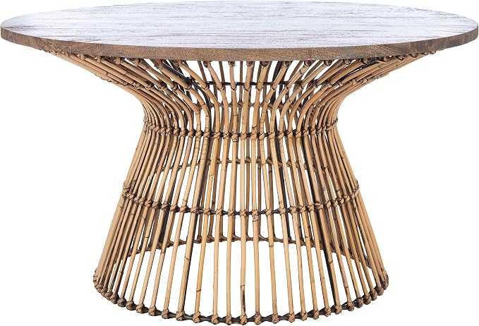 Safavieh Home Collection Whent Coastal Honey Brown Wash and Black Round Coffee by SAFAVIEH