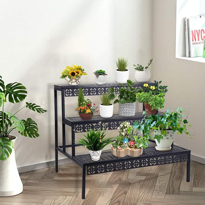 3 Tiers Metal Plant Stand, Rectangular Ladder Flower Pots Outdoor, Indoor Plant - Image 2