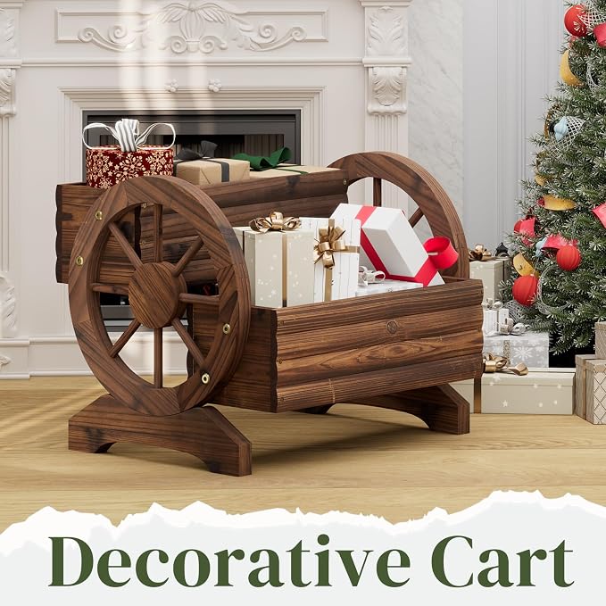 Wooden Wagon Planter Flower Cart - Image 7