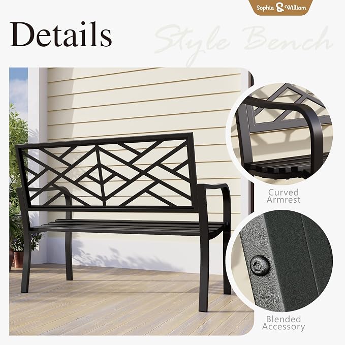 Sophia & William Outdoor Metal Bench Patio Garden Bench, Cast Iron Park Benches - Image 8