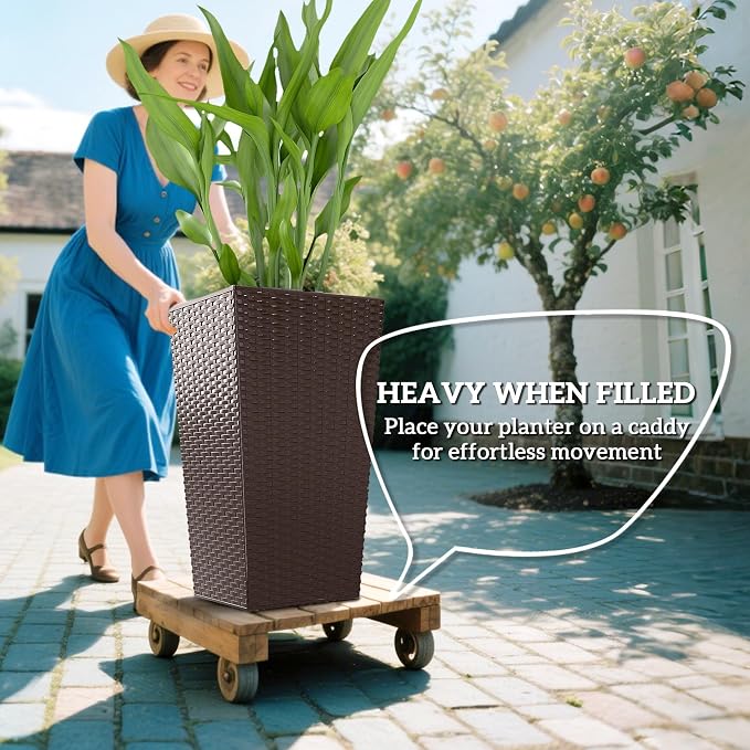 Outsunny Tall Planters for Outdoor Plants Set of 3, 24 in Taper Planters - Image 4