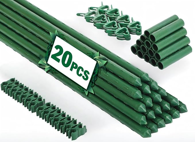 Garden Stakes 20 Pack, 16 Inch Plastic Coated Metal Tomato Stakes, DIY 4ft 5ft by Tegarbed