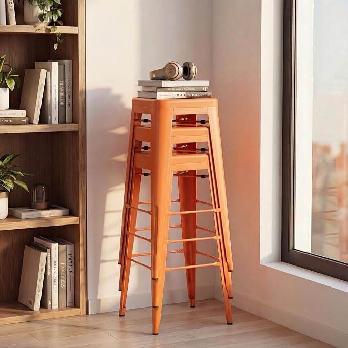 Shahoo 30 Inches Metal Bar Stools Counter Height Stackable Backless Stools - Image 7