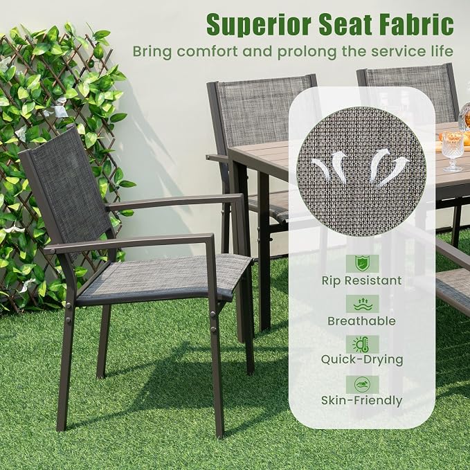 Tangkula 7 Piece Outdoor Dining Set, Patio Furniture Set w/ 6 Stackable Chairs - Image 6