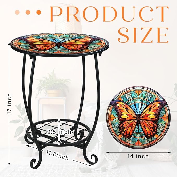 Outdoor Side Table Round Small Mosaic Patio Accent Indoor End Plant Coffee Tea - Image 3