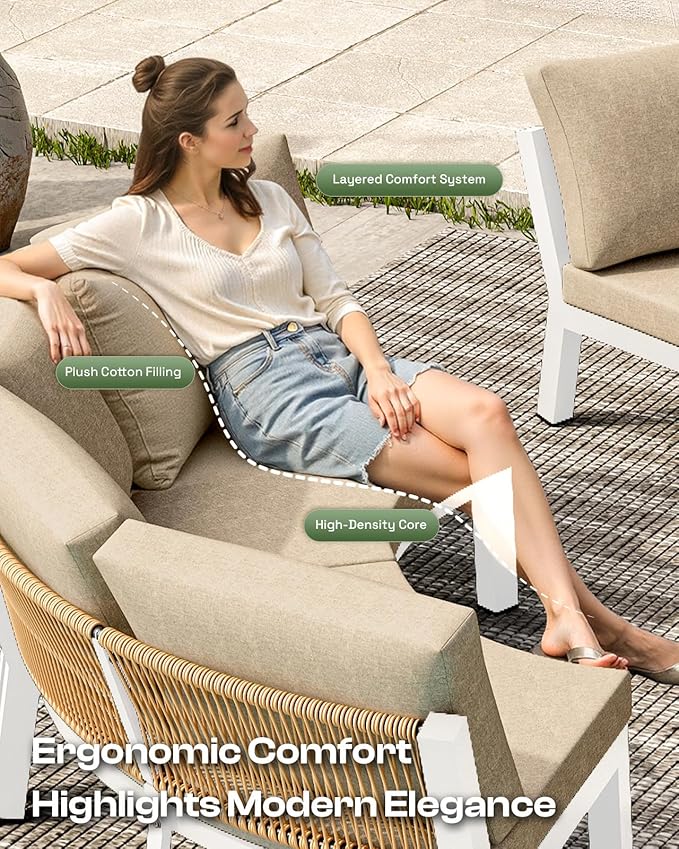Outdoor Patio Furniture Set, 7 Piece Aluminum Curved Outdoor Sectional Sofas - Image 5