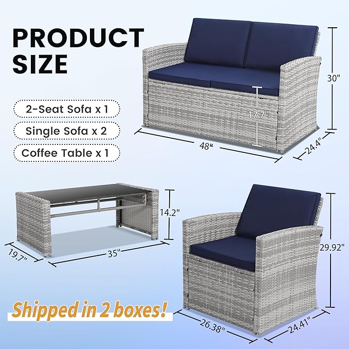 4-Piece Patio Furniture Set, Wicker Outdoor Rattan Sectional Sofa - Image 6