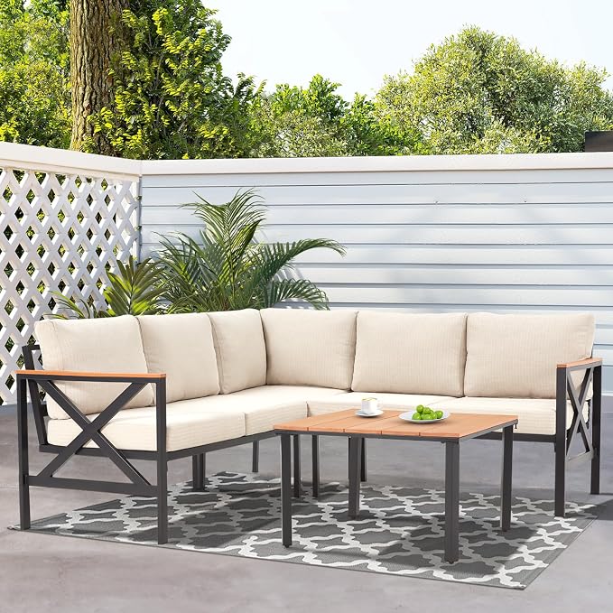MELLCOM 6 Pieces Patio Furniture Sets, L-Shaped Patio Conversation Sets Metal - Image 2