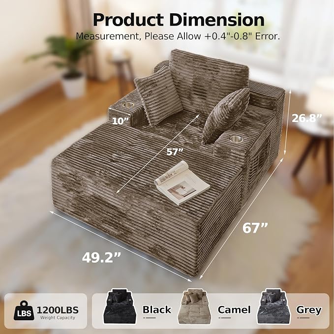 CHORRO67 Chaise Lounge Chair Indoor, Oversized Boneless Single Sleeeper Couch - Image 2