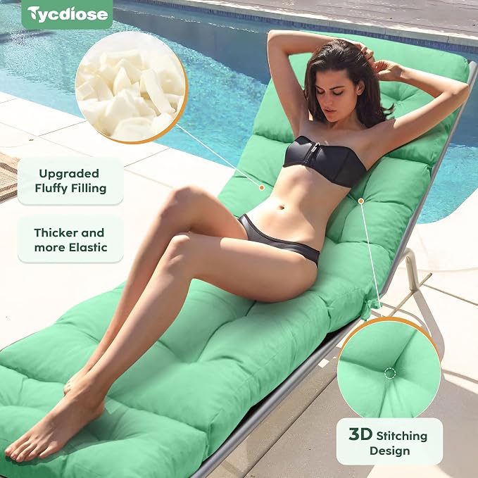 Outdoor Chaise Lounge Chair Cushion Waterproof 74.4 x 22 x 4.7 Inches Memory - Image 2